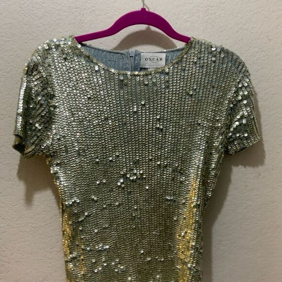 Oscar de la Renta Sequin Silk Cotton Top Size Medium - Picture 2 of 7